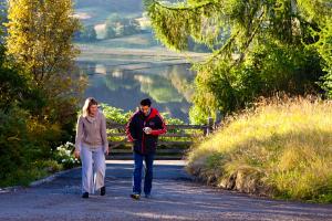 Retreatants walking and talking